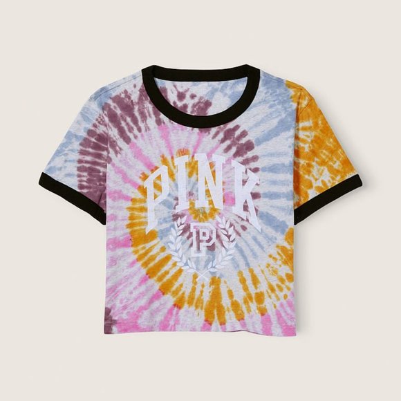 💥💥💥VS PINK COMBO KNIT CROPPED RINGER TEE/BIKER SHORTS💥💥💥 - Picture 4 of 5